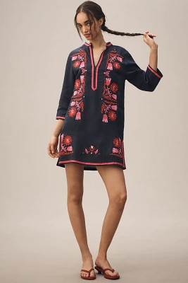 Vilagallo Diletta Linen Kaftan Mini Dress