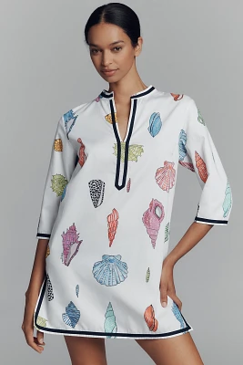 Vilagallo Diletta Seashell-Print Kaftan Mini Dress