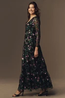 Dress The Population Angelina Long-Sleeve Sequin Floral Embroidered Maxi