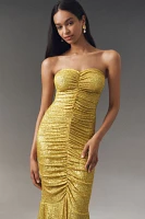Norma Kamali Strapless Shirred Fishtail Maxi Dress