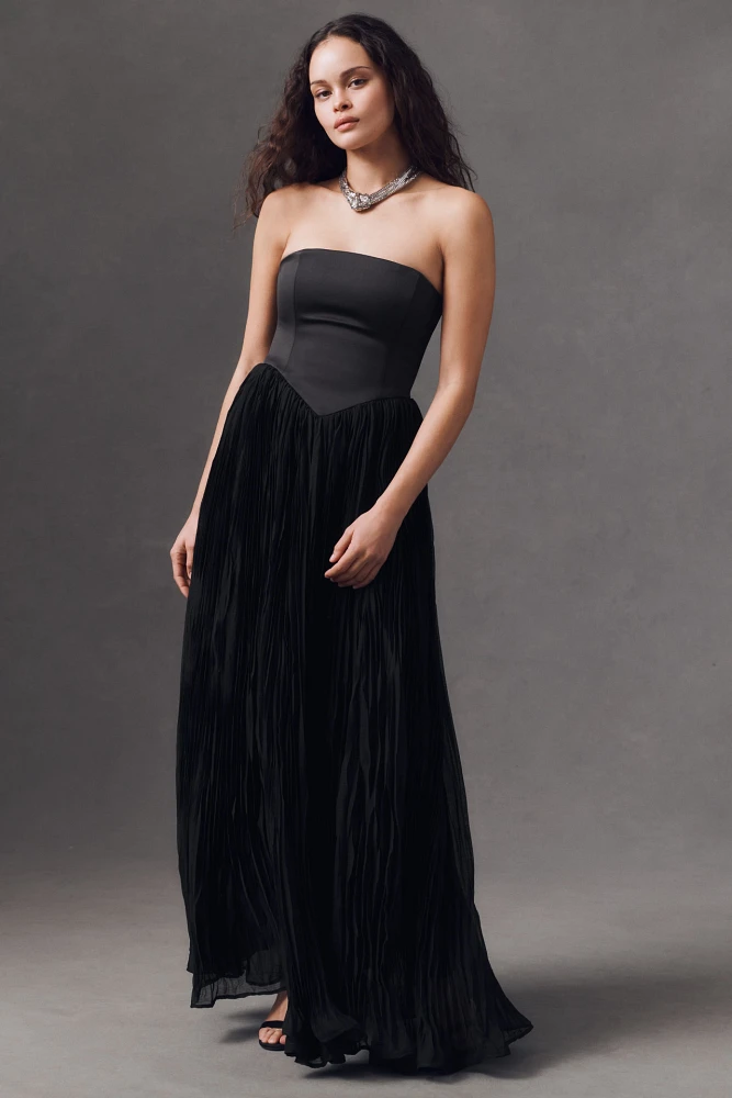 Delfi Collective Lourdes Strapless Pleated Drop-Waist Maxi Dress