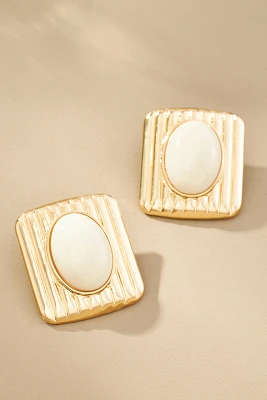 Ribbed Square Stone Earrings