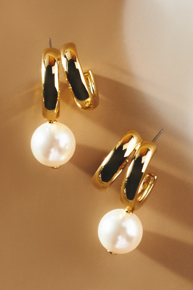 NADRI Farrah Pearl Drop Double Hoop Earrings