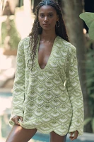 Celandine Crochet Long-Sleeve Mini Kaftan