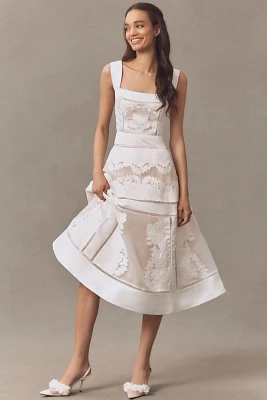 BHLDN Appliqué Square-Neck Fit & Flare Midi Dress