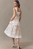 BHLDN Appliqué Square-Neck Fit & Flare Midi Dress