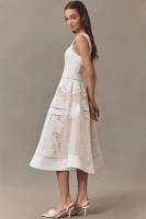 BHLDN Appliqué Square-Neck Fit & Flare Midi Dress