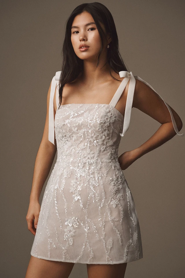 Watters Prancer Tie-Strap Beaded Tulle Mini Dress at MarketFair Shoppes in  Princeton, NJ