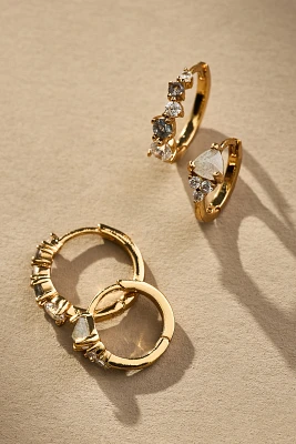 Triangle Stone Huggie Hoop Earrings, Set of 2