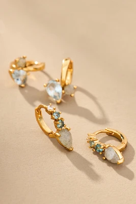 Crystal & Stone Huggie Hoop Earrings, Set of 2
