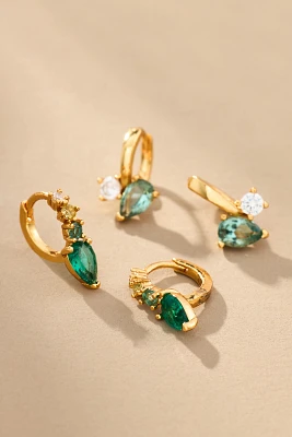 Crystal & Stone Huggie Hoop Earrings, Set of 2