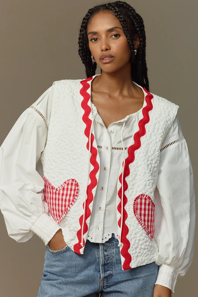 Flat White Quilted Heart Patch Vest