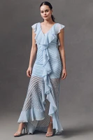 De La Vali Macaroon Pintuck Ruffled Chiffon Maxi Dress