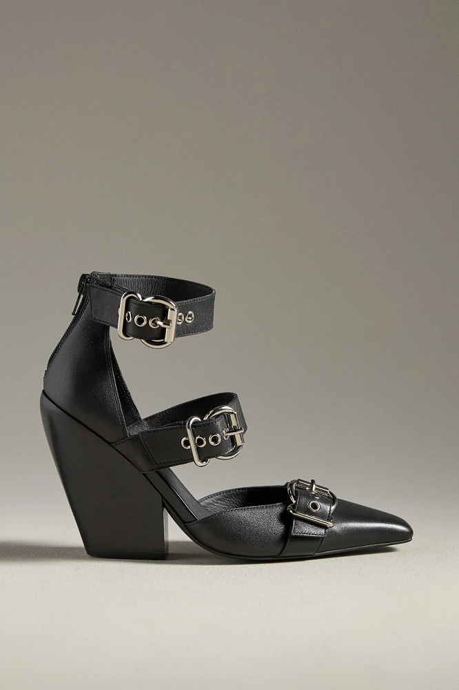 Jeffrey Campbell Evander Moto Wood-Bottom Heels