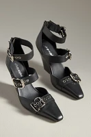 Jeffrey Campbell Evander Moto Wood-Bottom Heels