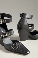 Jeffrey Campbell Evander Moto Wood-Bottom Heels