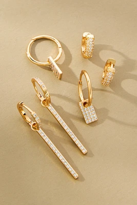 Mixed Pavé Huggie Earrings, Set of 3