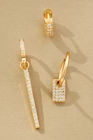 Mixed Pavé Huggie Earrings, Set of 3