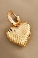 Ribbed Heart Charm Huggie Earrings