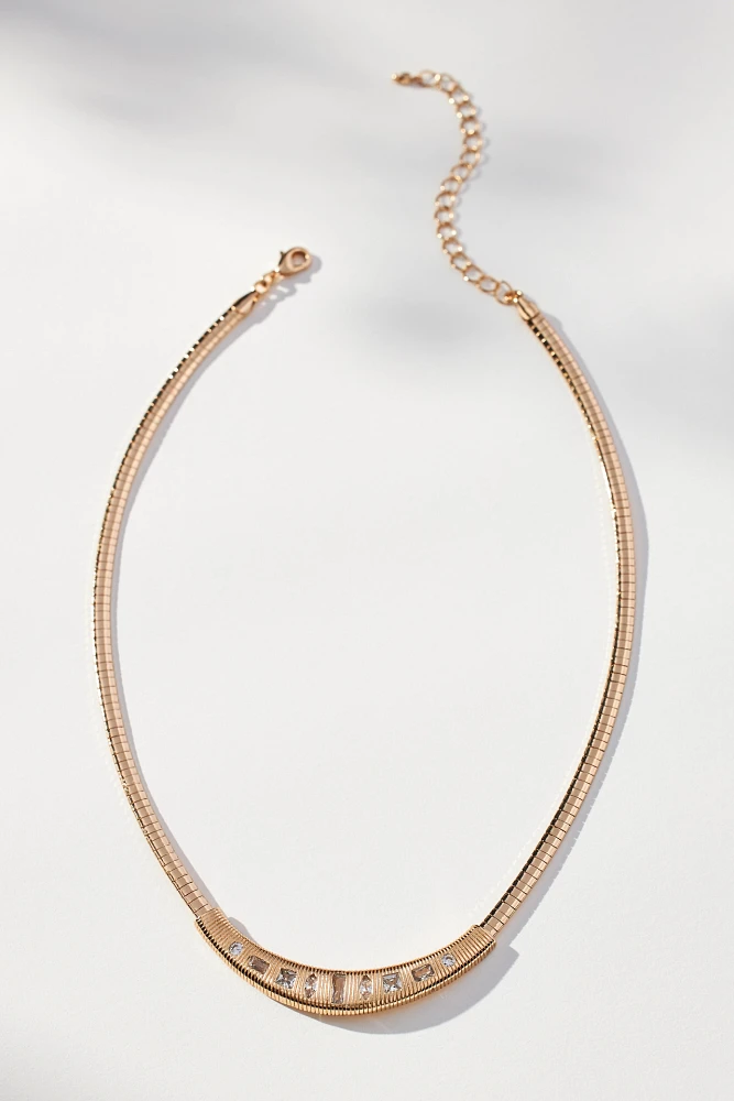 Crystal Ribbed Snake Chain Collar Necklace