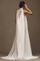 OUMA Thierry High-Neck French Lace & Bias-Cut Satin Wedding Gown