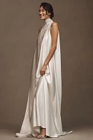 OUMA Thierry High-Neck French Lace & Bias-Cut Satin Wedding Gown