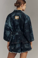 DON'T @ ME Tie Dye Tie-Belt Wrap Denim Jacket