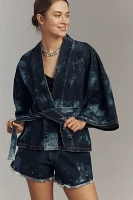 DON'T @ ME Tie Dye Tie-Belt Wrap Denim Jacket