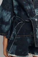 DON'T @ ME Tie Dye Tie-Belt Wrap Denim Jacket