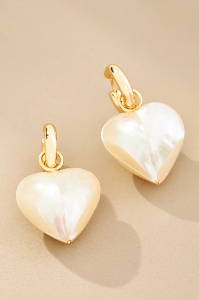 Pearl Heart Charm Huggie Earrings