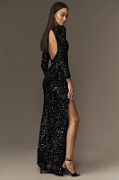 Helsi Quinn Long-Sleeve Open-Back Sequin Velvet Maxi Dress