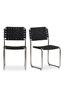 Moma Stainless Steel Woven Leather Dining Chairs, Set of 2