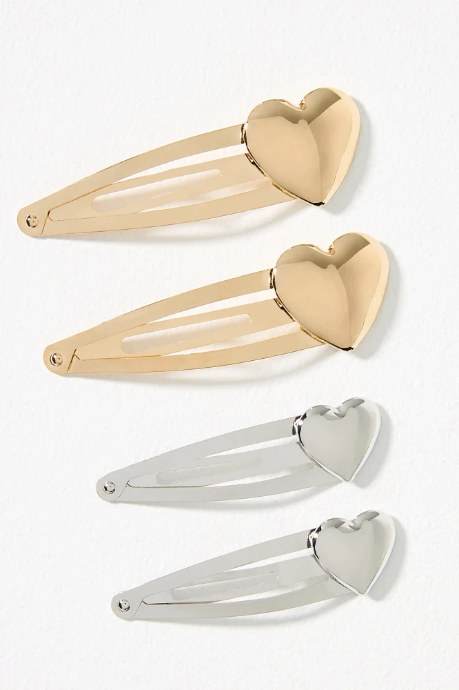 Metallic Heart Barrettes, Set of 4