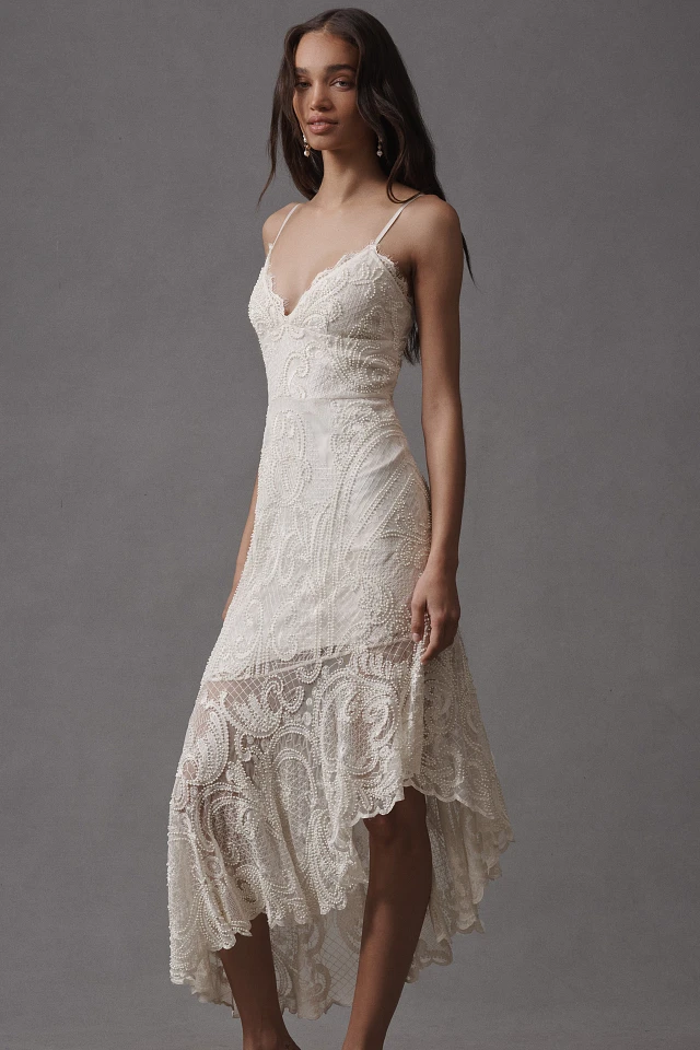liv foster elara asymmetrical embroidered lace midi dress Poleci