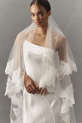 Twigs & Honey Alencon Lace-Trim Fingertip Veil