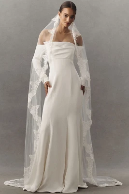 Twigs & Honey French Lace-Trim Tulle Chapel Veil