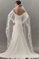 Twigs & Honey French Lace-Trim Tulle Chapel Veil