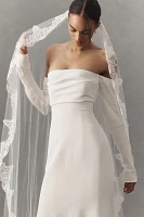 Twigs & Honey French Lace-Trim Tulle Chapel Veil