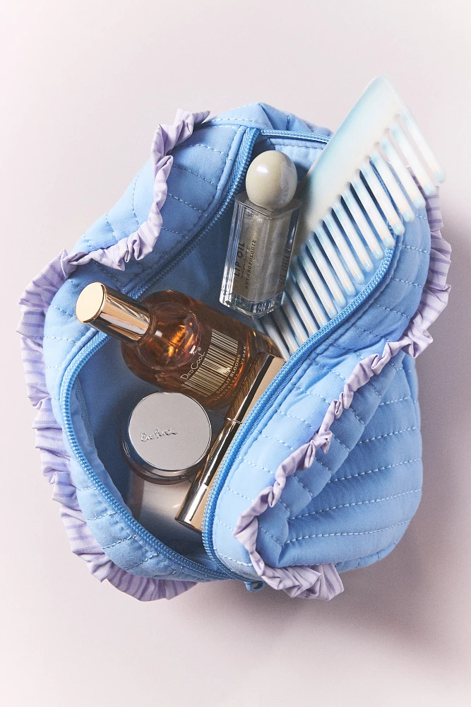Ruffle Quilted Cosmetic Bag