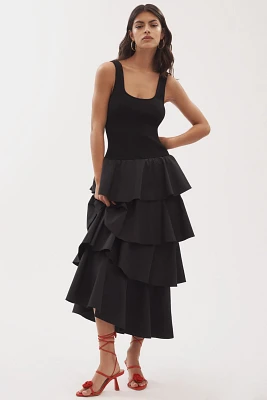 Shona Joy Aliah Scoop-Neck Tiered Drop-Waist Maxi Dress