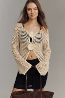 Crochet 3D Rosette Cardigan Sweater