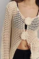 Crochet 3D Rosette Cardigan Sweater