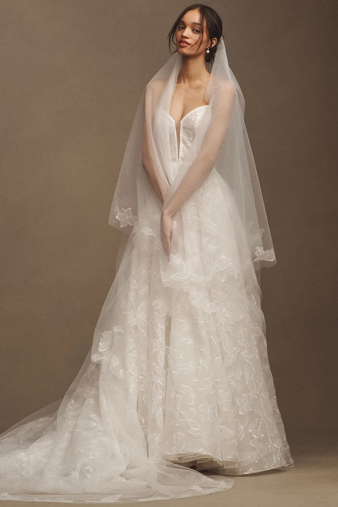 Jenny Yoo Emerson Floral Appliqué Cathedral Veil