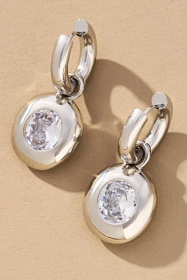 Crystal Bezel Charm Huggie Hoop Earrings