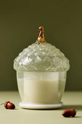 Acorn Woody Leather & Leaves Glass Cloche Candle