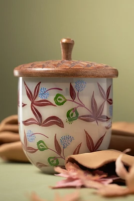Acorn Woody Leather & Leaves Handpainted Glass Candle
