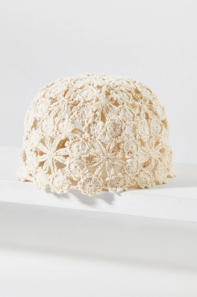 By Anthropologie Floral Crochet Cloche Hat