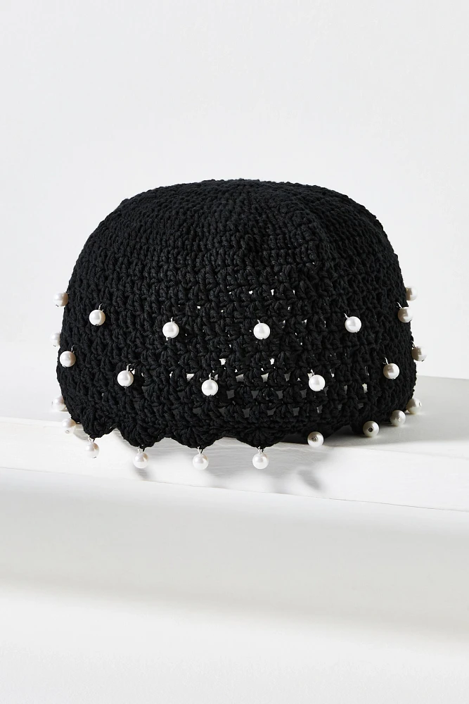 By Anthropologie Pearl-Embellished Crochet Cloche Hat