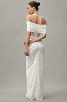 Ronny Kobo Tamsin Off-The-Shoulder Ruched Lace Maxi Dress