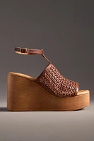 By Anthropologie Open-Toe Woven Wood-Bottom Platform Heels